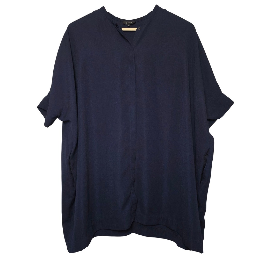 Babaton Oversized Split Neck Pocket Tunic Top Navy Blue Size Small